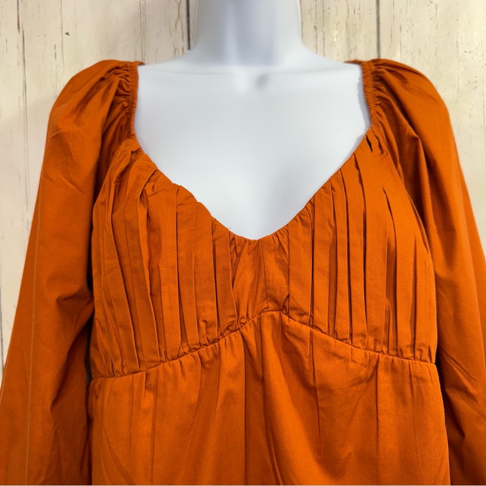 Abercrombie & Fitch Burnt Orange Smocked Peasant Blouse Puff Sleeve Size L Boho - Picture 4 of 12